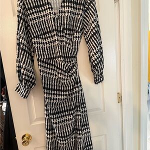Eloquii Black and White Long Sleeve Wrap-Style Dress